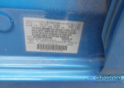 2023 Nissan Versa 1.6 S Xtronic Cvt from USA, damaged, VIN 3N1CN8DV7PL872100